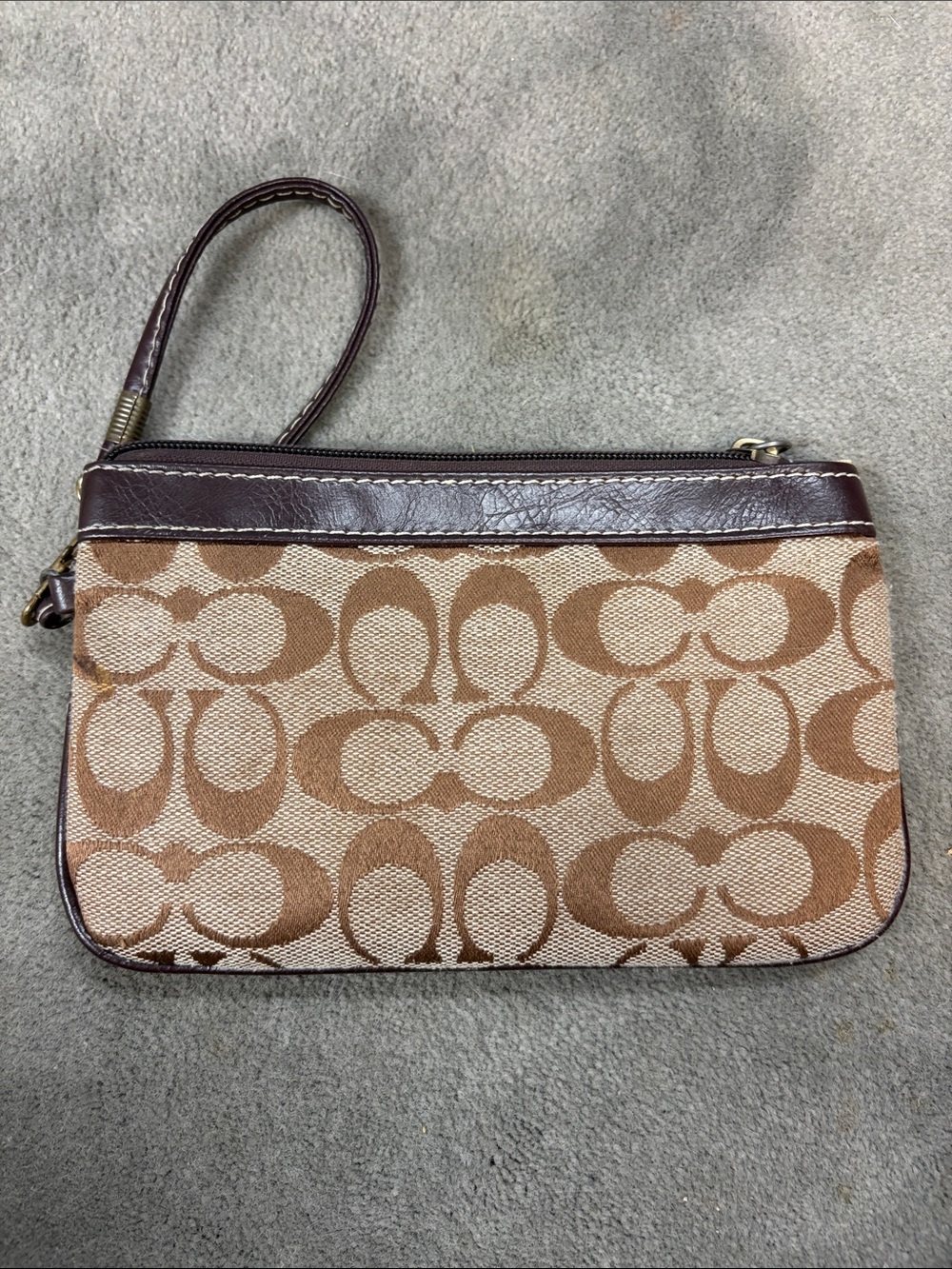 Coach Brown & Tan Signature Canvas Wristlet